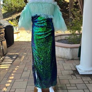 Cosplay the little mermaid Ariel Shimmering Blue & Green Sequin dress pearls XL